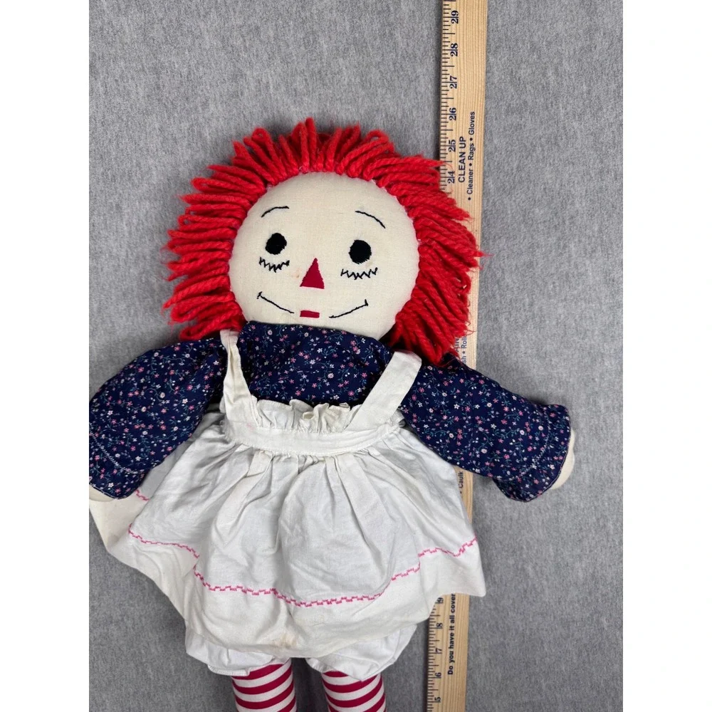 Vintage Raggedy Ann Cloth Doll Red Yarn Hair Floral Dress 20 Inch Plush Toy